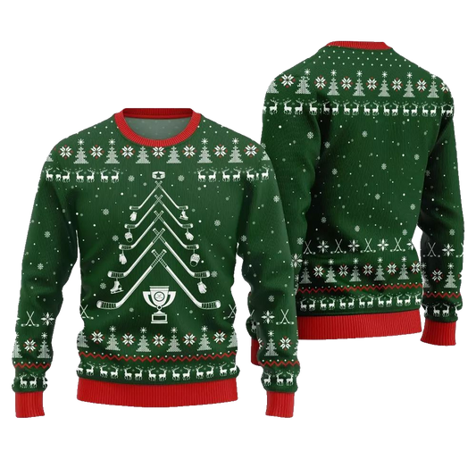 2026 Christmas Hockey Stick Tree Ugly Christmas Sweater - Moonbestprint