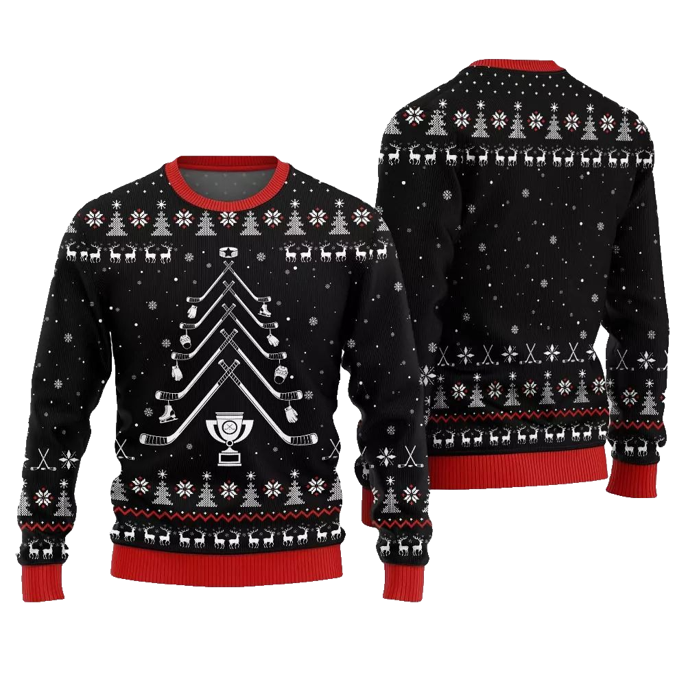 2026 Christmas Hockey Stick Tree Ugly Christmas Sweater - Moonbestprint