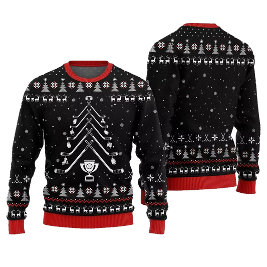 2026 Christmas Hockey Stick Tree Ugly Christmas Sweater - Moonbestprint