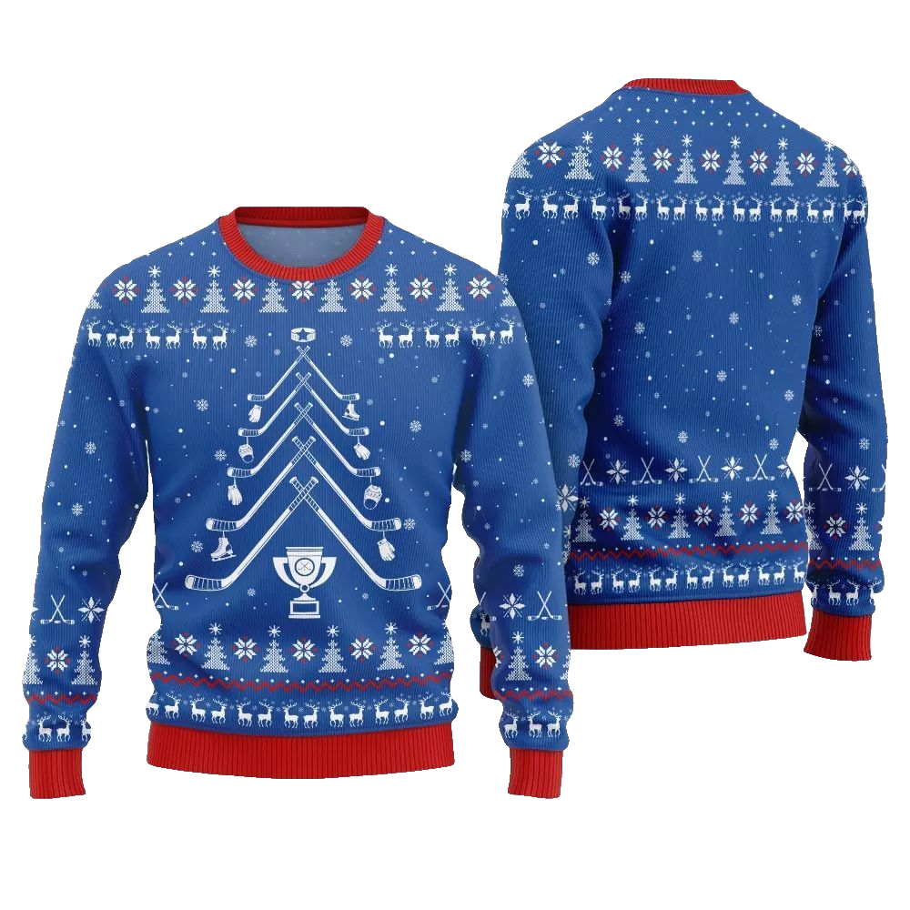 2026 Christmas Hockey Stick Tree Ugly Christmas Sweater - Moonbestprint