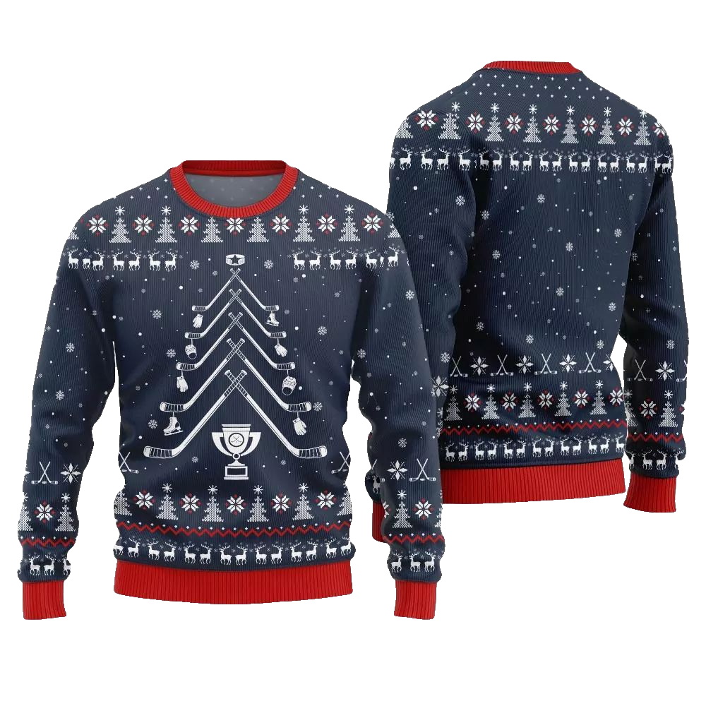 2026 Christmas Hockey Stick Tree Ugly Christmas Sweater - Moonbestprint