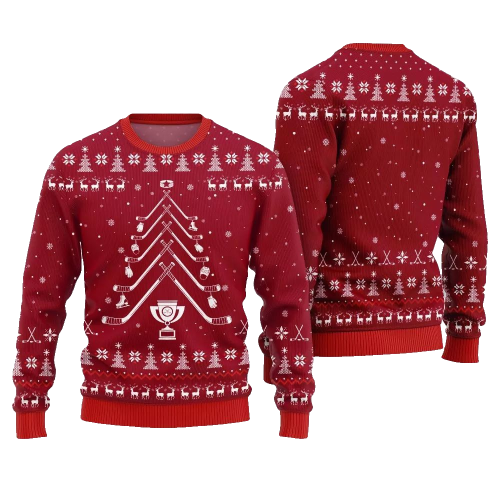2026 Christmas Hockey Stick Tree Ugly Christmas Sweater - Moonbestprint