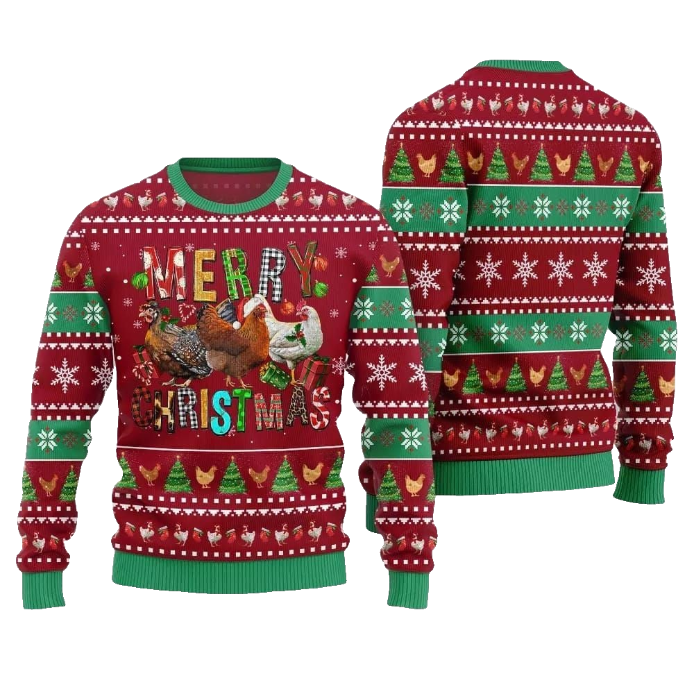 2026 Christmas Hilarious Farm Chicken Ugly Christmas Sweater - Moonbestprint