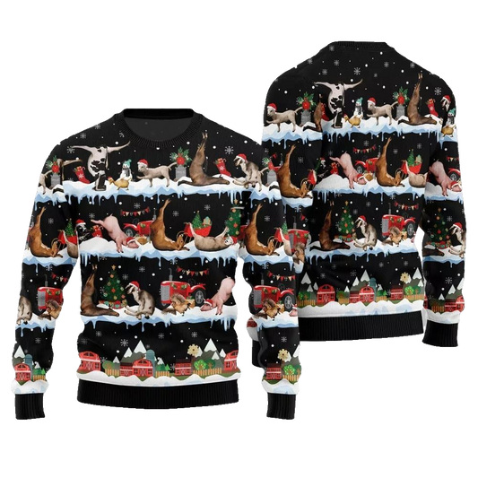 2026 Christmas Hilarious Barnyard Chaos Ugly Christmas Sweater - Moonbestprint
