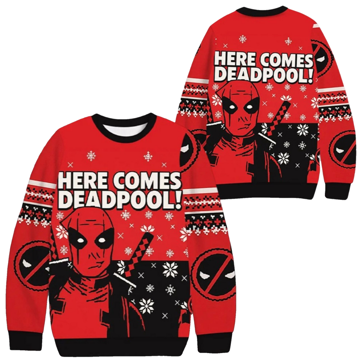 2026 Christmas Here Comes Deadpool Ugly Sweater - Moonbestprint