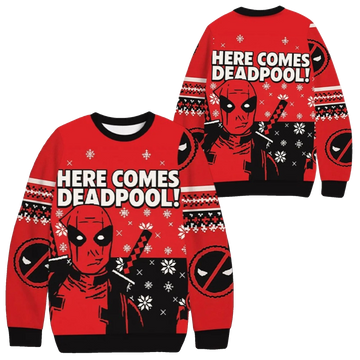 2026 Christmas Here Comes Deadpool Ugly Sweater - Moonbestprint