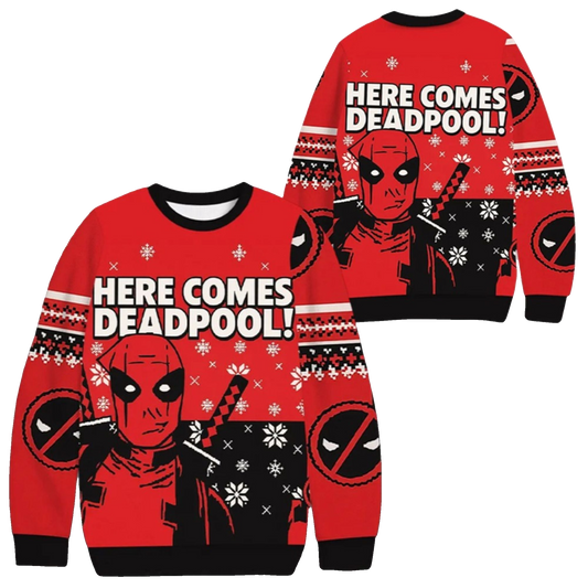 2026 Christmas Here Comes Deadpool Ugly Sweater - Moonbestprint