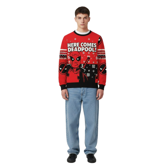2026 Christmas Here Comes Deadpool Ugly Sweater - Moonbestprint