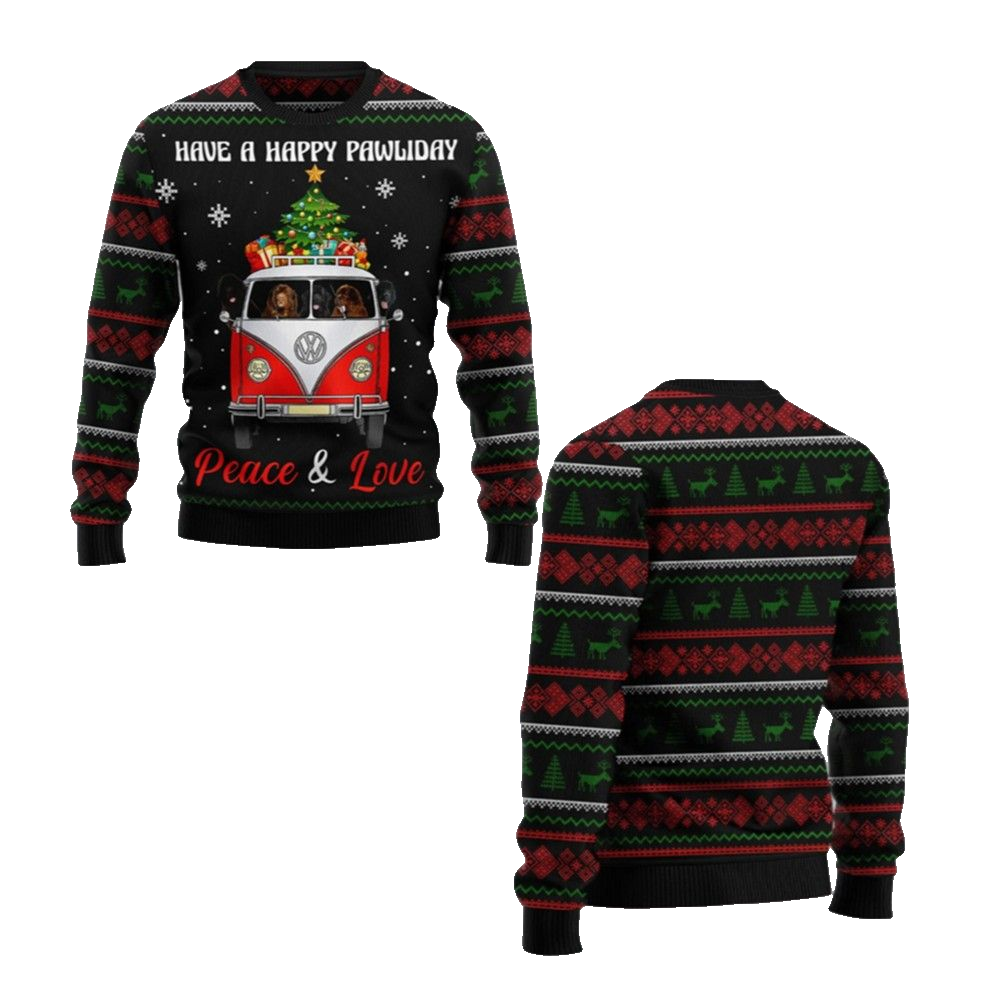 2026 Christmas Have A Happy Pawliday Peace Love Dog Ugly Christmas Sweater - Moonbestprint