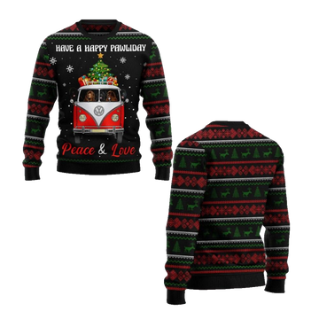 2026 Christmas Have A Happy Pawliday Peace Love Dog Ugly Christmas Sweater - Moonbestprint