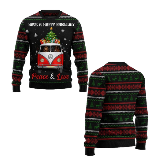 2026 Christmas Have A Happy Pawliday Peace Love Dog Ugly Christmas Sweater - Moonbestprint