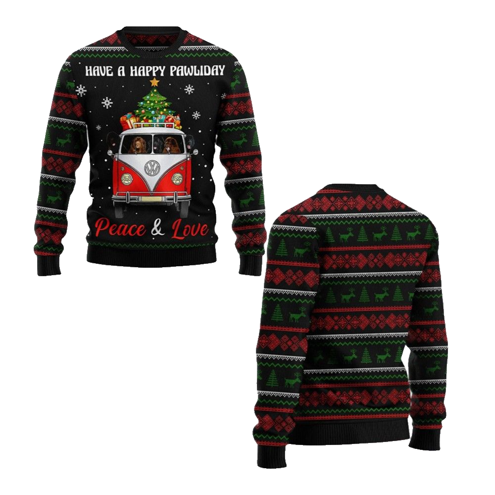 2026 Christmas Have A Happy Pawliday Peace Love Dog Ugly Christmas Sweater - Moonbestprint