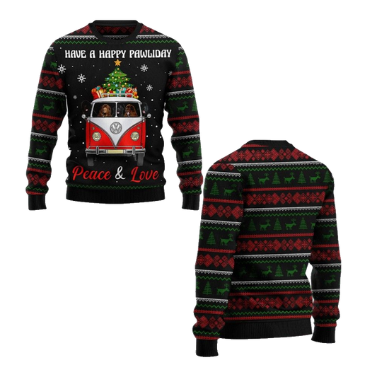 2026 Christmas Have A Happy Pawliday Peace Love Dog Ugly Christmas Sweater - Moonbestprint