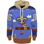 Personalized New Orleans Saints Logo And Mario Blue Black AOP Hoodie - Moonbestprint
