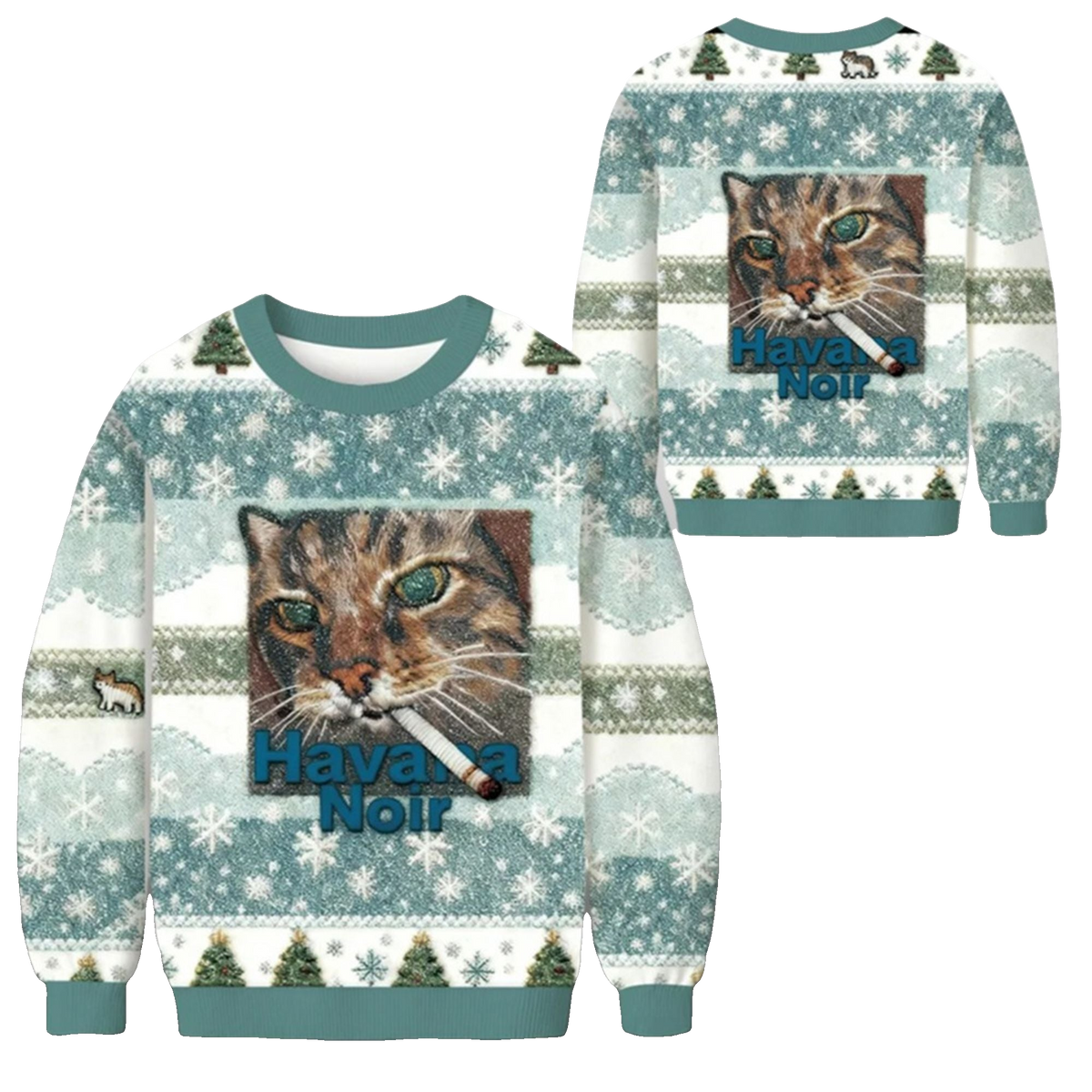 2026 Christmas Havana Noir Cat Cigarette Ugly Sweater - Moonbestprint