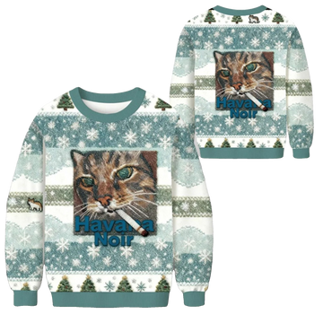 2026 Christmas Havana Noir Cat Cigarette Ugly Sweater - Moonbestprint