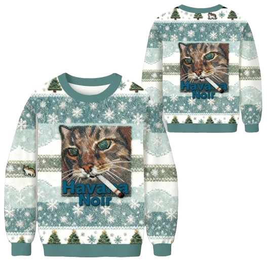 2026 Christmas Havana Noir Cat Cigarette Ugly Sweater - Moonbestprint
