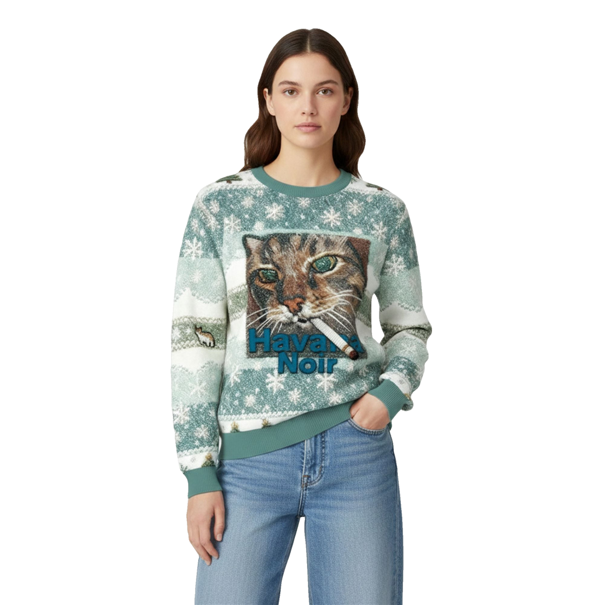 2026 Christmas Havana Noir Cat Cigarette Ugly Sweater - Moonbestprint