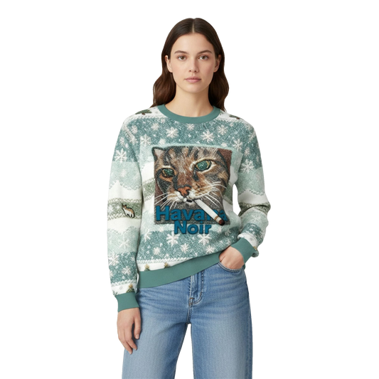 2026 Christmas Havana Noir Cat Cigarette Ugly Sweater - Moonbestprint