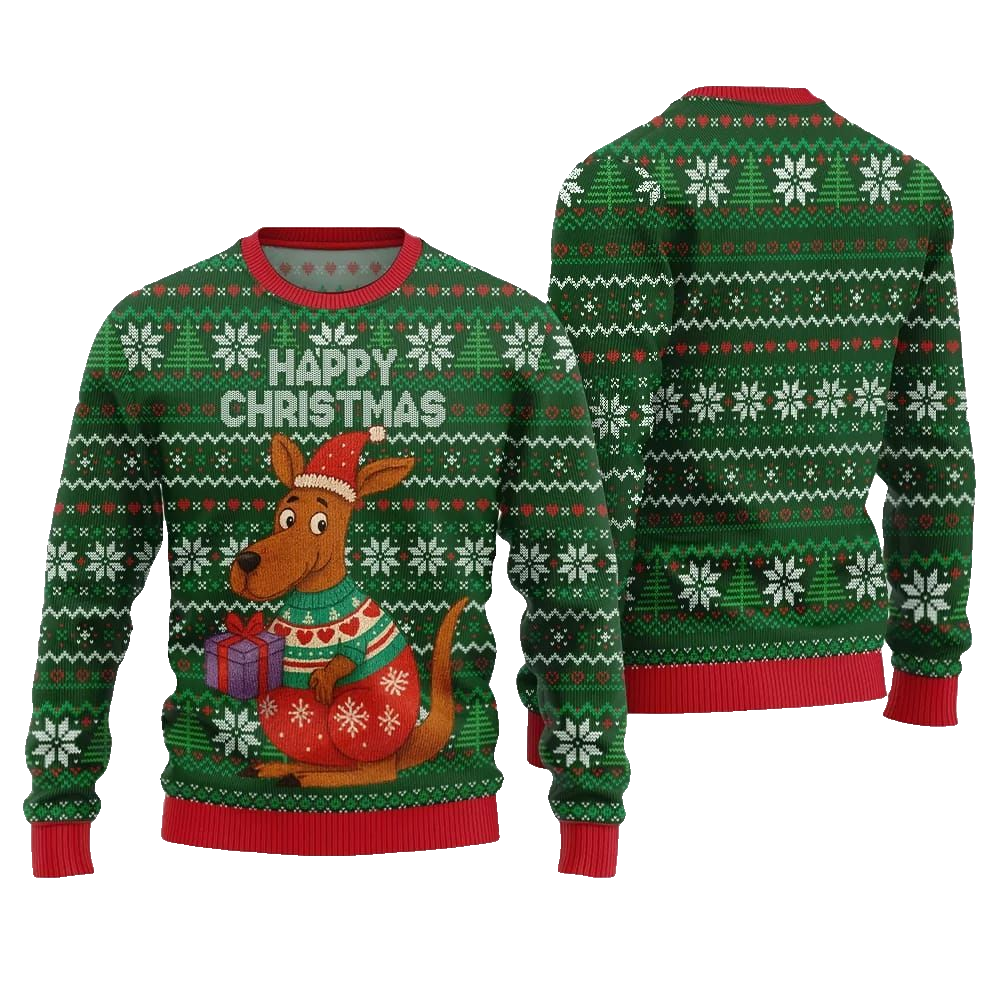 2026 Christmas Happy Christmas Kangaroo Ugly Christmas Sweater - Moonbestprint