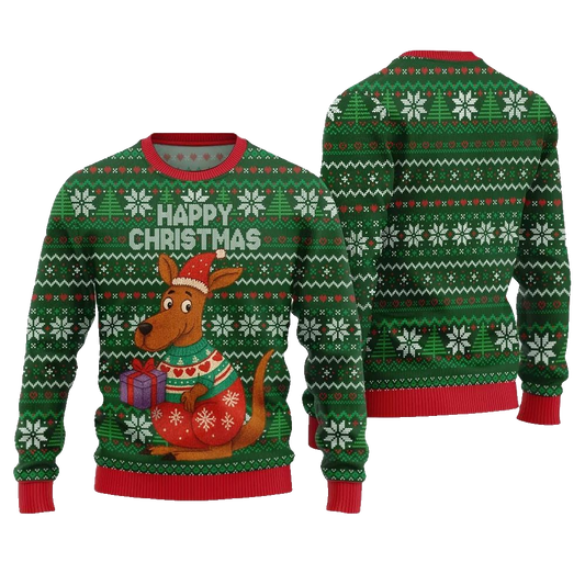 2026 Christmas Happy Christmas Kangaroo Ugly Christmas Sweater - Moonbestprint
