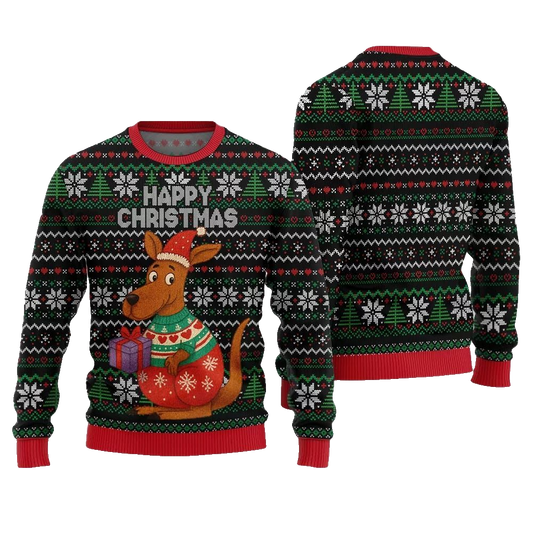 2026 Christmas Happy Christmas Kangaroo Ugly Christmas Sweater - Moonbestprint