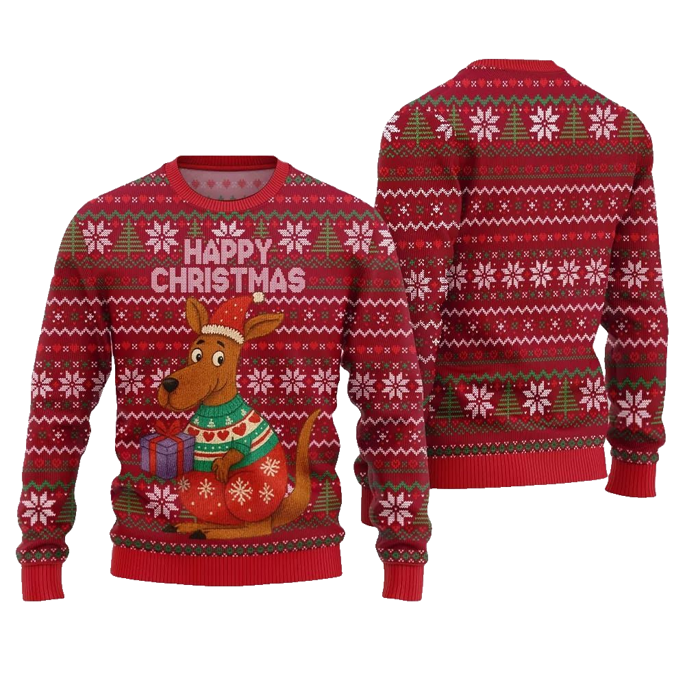 2026 Christmas Happy Christmas Kangaroo Ugly Christmas Sweater - Moonbestprint