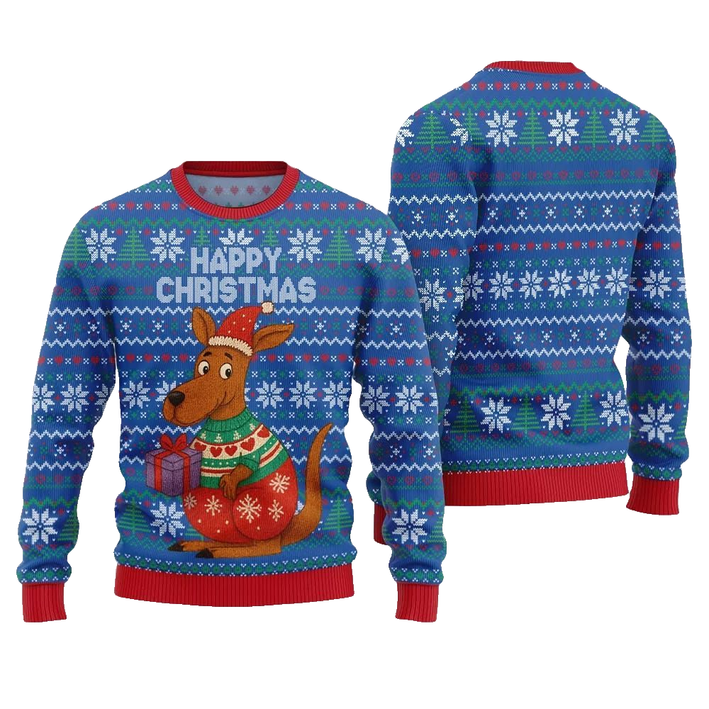 2026 Christmas Happy Christmas Kangaroo Ugly Christmas Sweater - Moonbestprint