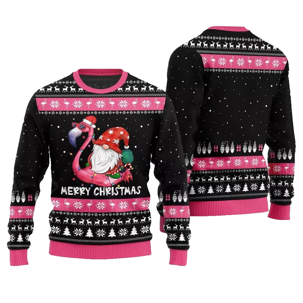 2026 Christmas Happy Christmas Flamingo Ugly Christmas Sweater - Moonbestprint