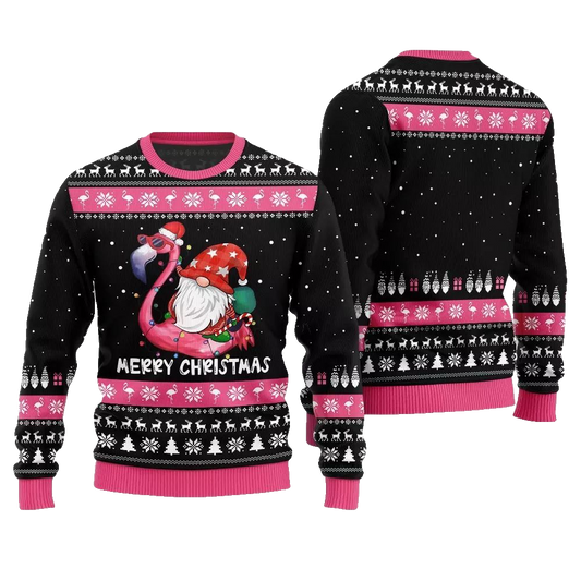 2026 Christmas Happy Christmas Flamingo Ugly Christmas Sweater - Moonbestprint