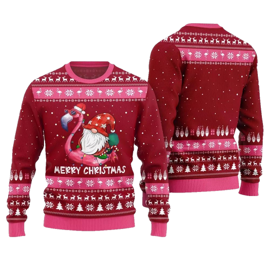 2026 Christmas Happy Christmas Flamingo Ugly Christmas Sweater - Moonbestprint