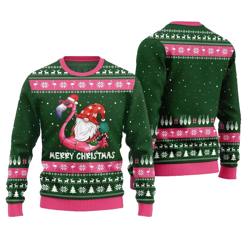 2026 Christmas Happy Christmas Flamingo Ugly Christmas Sweater - Moonbestprint