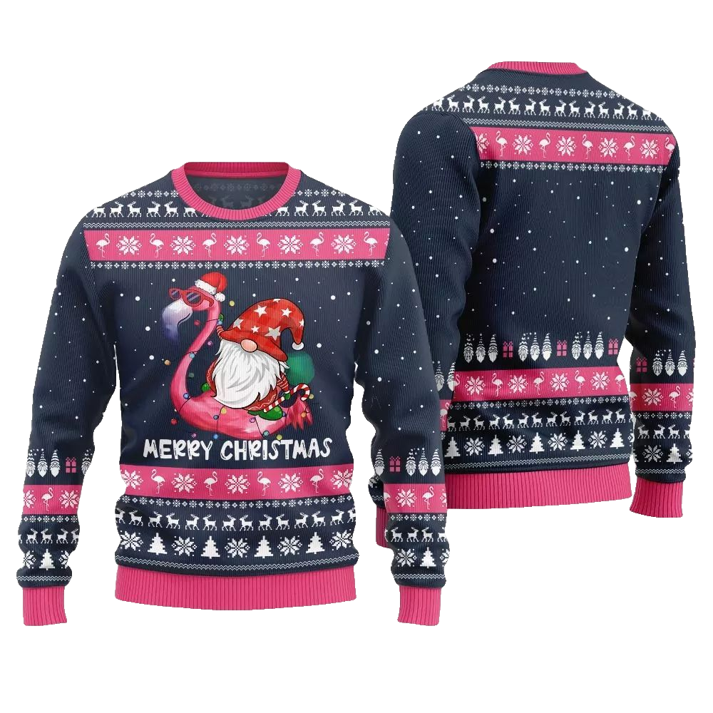 2026 Christmas Happy Christmas Flamingo Ugly Christmas Sweater - Moonbestprint