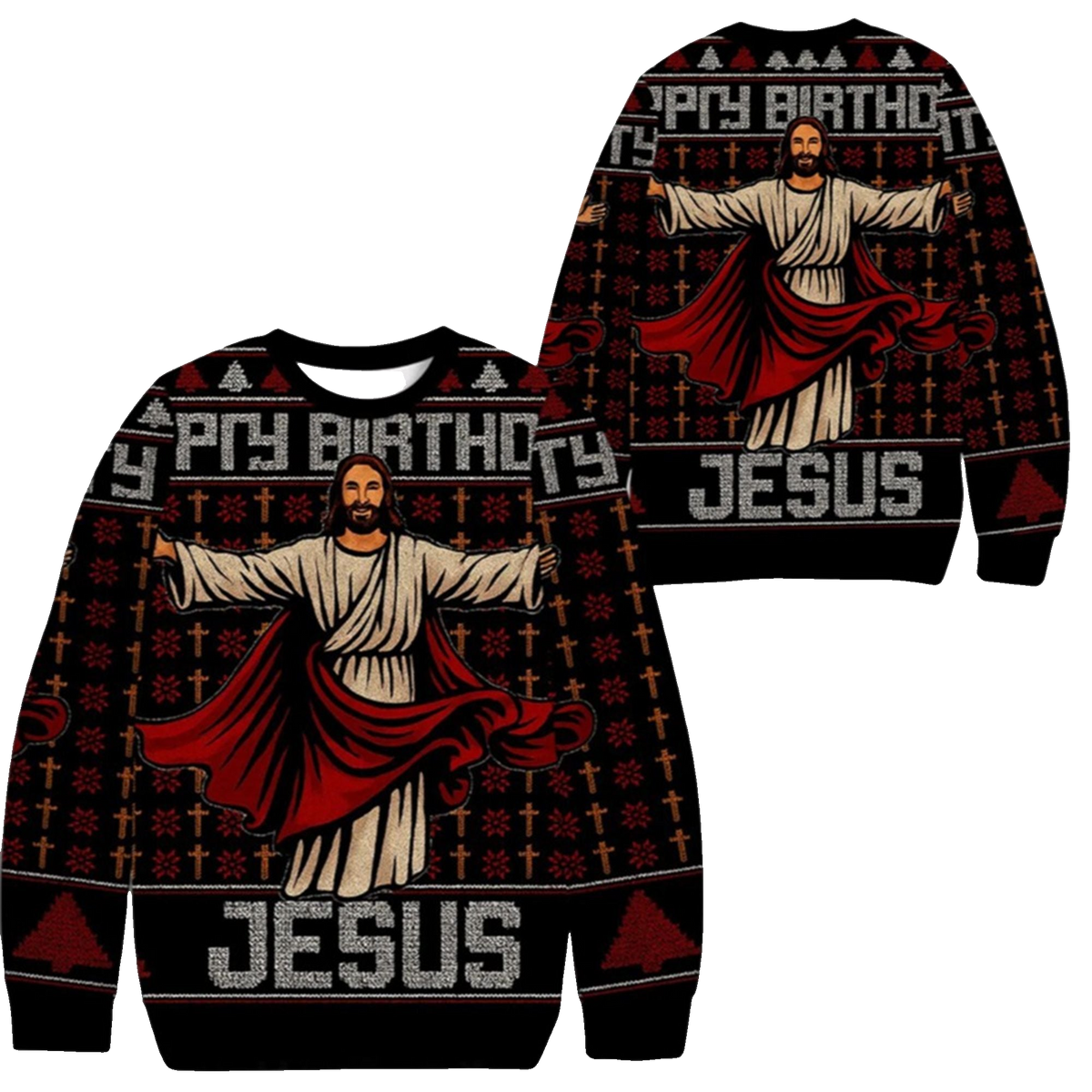 2026 Christmas Happy Birthday Biblical Figure Jesus Ugly Sweater - Moonbestprint
