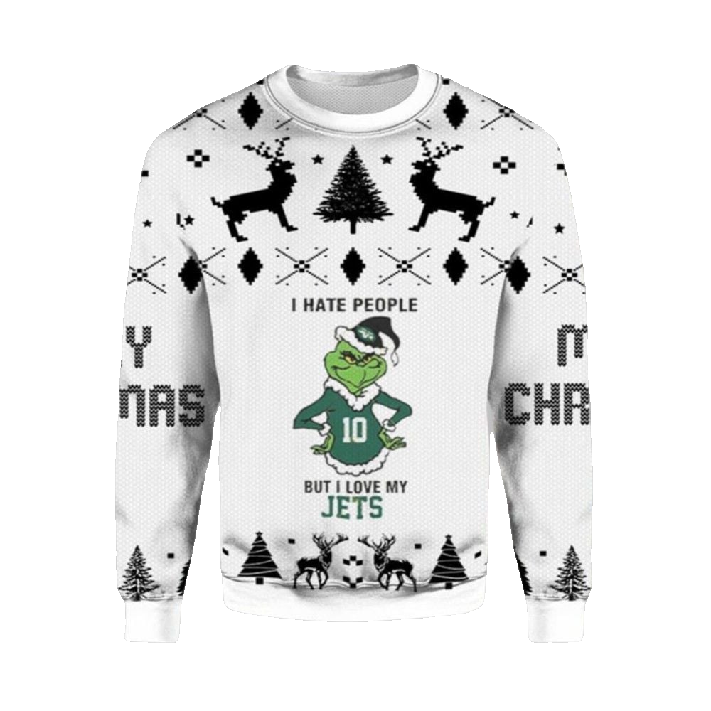 2026 Christmas Grnch I Hate People But I Love My Jets Ugly Christmas Sweater - Moonbestprint