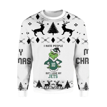 2026 Christmas Grnch I Hate People But I Love My Jets Ugly Christmas Sweater - Moonbestprint