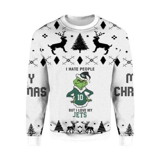 2026 Christmas Grnch I Hate People But I Love My Jets Ugly Christmas Sweater - Moonbestprint
