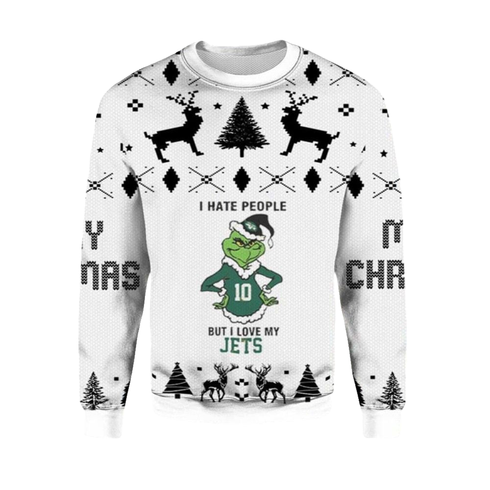 2026 Christmas Grnch I Hate People But I Love My Jets Ugly Christmas Sweater - Moonbestprint