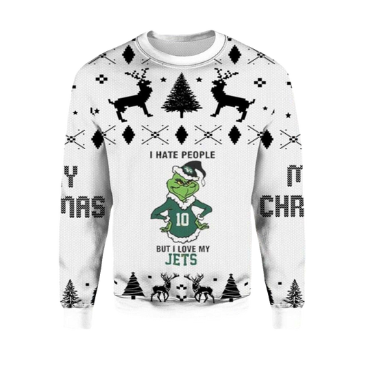 2026 Christmas Grnch I Hate People But I Love My Jets Ugly Christmas Sweater - Moonbestprint