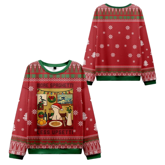 2026 Christmas Goose Less Upsetti More Spaghetti Ugly Sweater - Moonbestprint