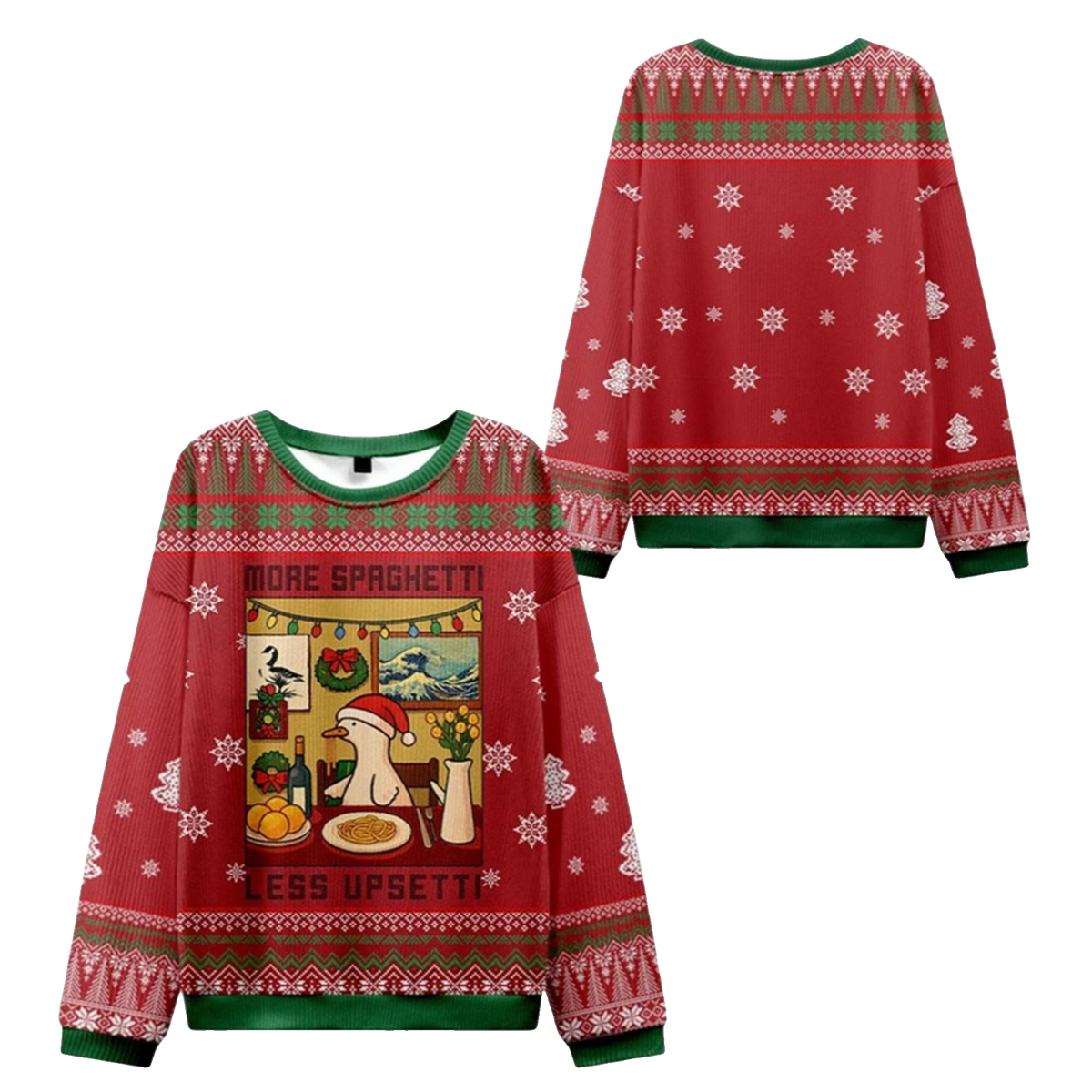 2026 Christmas Goose Less Upsetti More Spaghetti Ugly Sweater - Moonbestprint