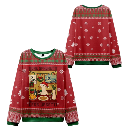 2026 Christmas Goose Less Upsetti More Spaghetti Ugly Sweater - Moonbestprint