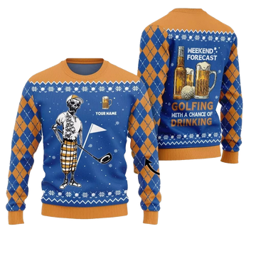 2026 Christmas Golf And Beer Ugly Sweater - Moonbestprint
