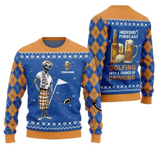 2026 Christmas Golf And Beer Ugly Sweater - Moonbestprint