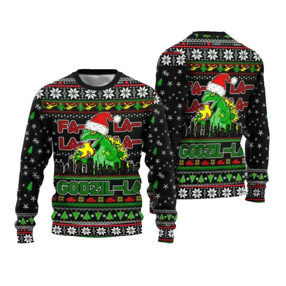 2026 Christmas Godzila Falalalala Ugly Christmas Sweater - Moonbestprint