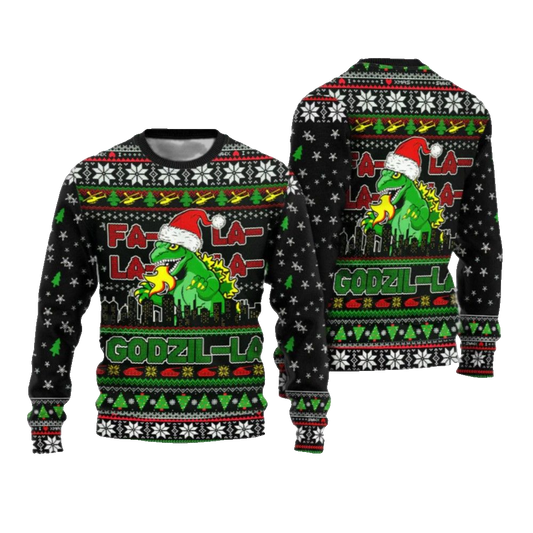 2026 Christmas Godzila Falalalala Ugly Christmas Sweater - Moonbestprint