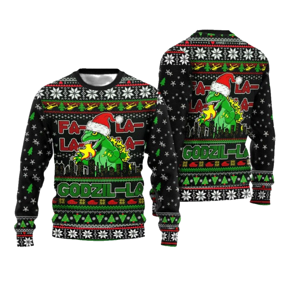 2026 Christmas Godzila Falalalala Ugly Christmas Sweater - Moonbestprint