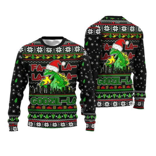2026 Christmas Godzila Falalalala Ugly Christmas Sweater - Moonbestprint