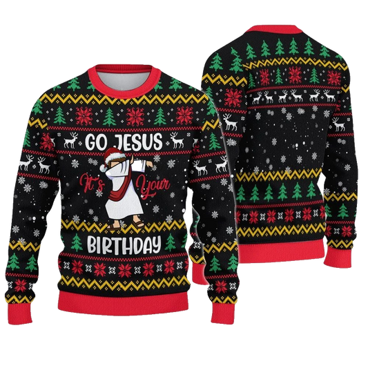 2026 Christmas Go Jesus It's Your Birthday Ugly Sweatshirt - Moonbestprint