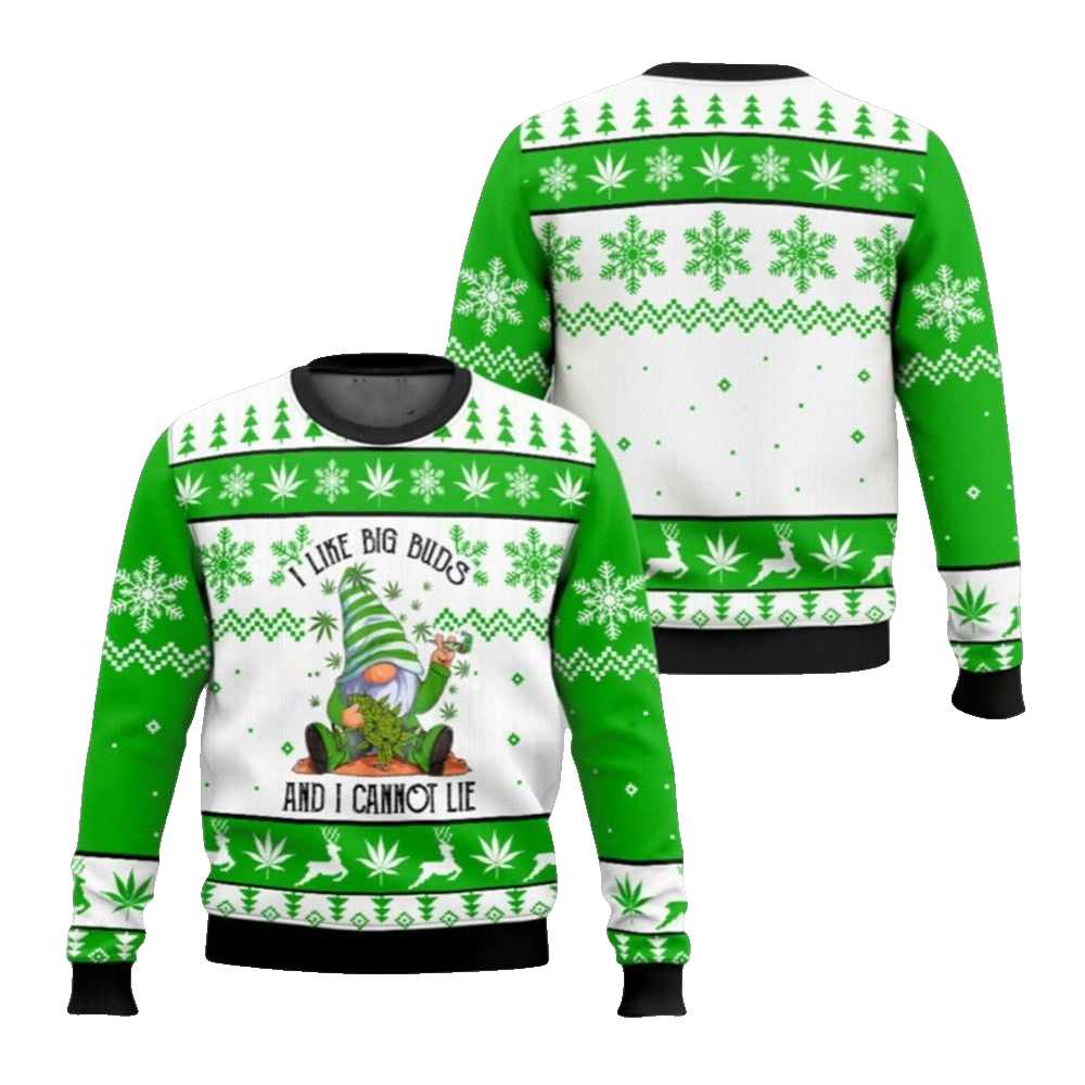 2026 Christmas Gnome I Like Big Buds And I Cannot Lie Ugly Christmas Sweater - Moonbestprint